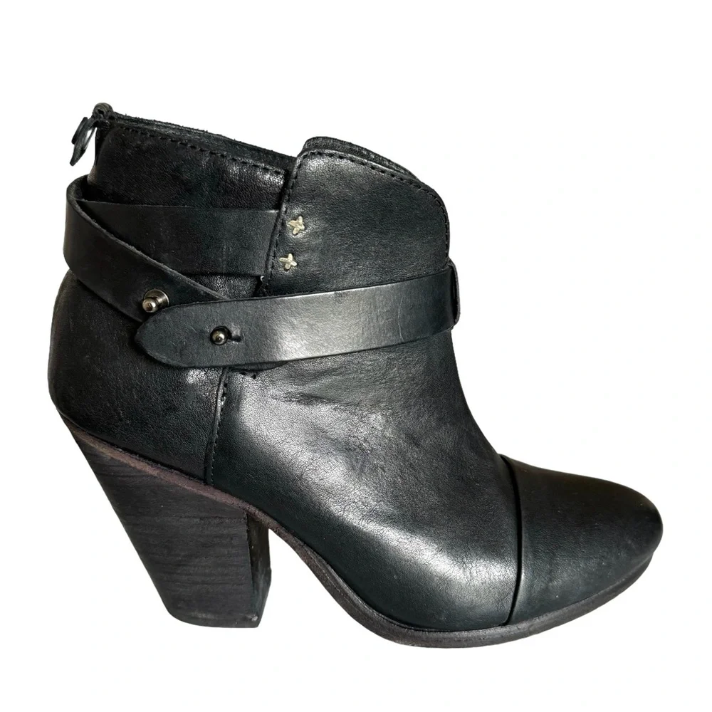 Rag & Bone Harrow Black Leather Heeled Ankle Boots Booties